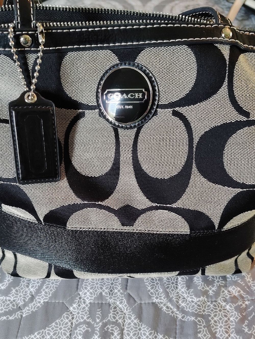 Coach Black and White Signature Jacquard Tote